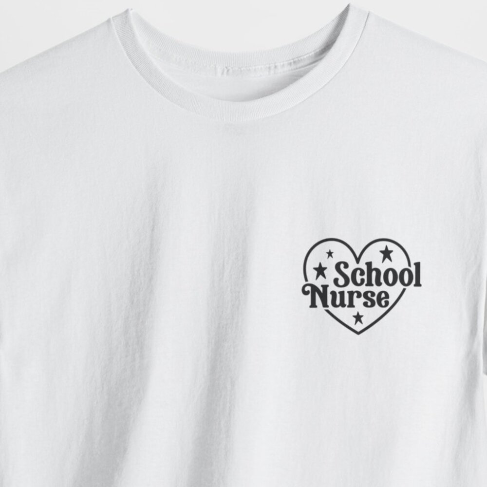 School Nurse inside a Heart Left Chest Graphic Black Design Print Tee Unisex
